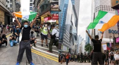 Indian flag waved during anti-China protests in Hong Kong